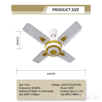 Nuevo diseño Modelo de tamaño pequeño Ventilador de techo de hoja corta de 24 pulgadas Metro Orient Orl Mini ventilador de techo Venta caliente al mercado de África